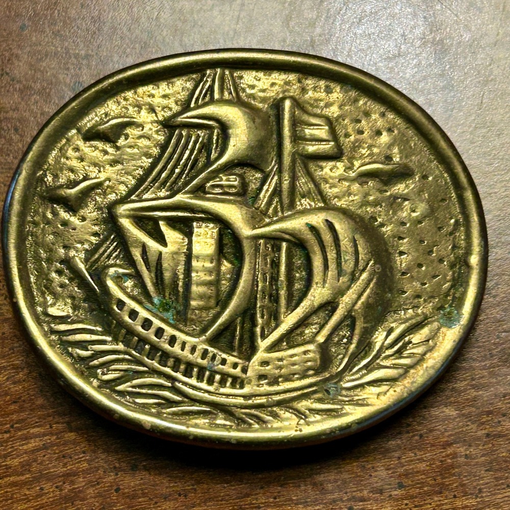 Sailing Ship Belt Buckle Mens OS‎ Brass Good Nautical Vintage